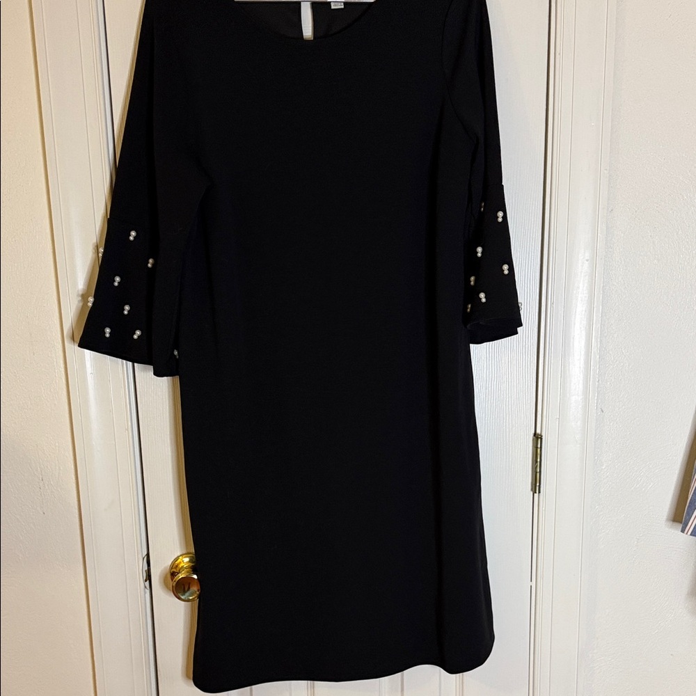 Cato Black Dress with Pearl Sleeve Details